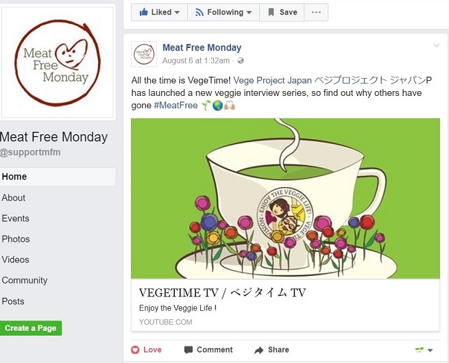 ポールマッカートニーのMeat Free MondayのページでベジタイムTVが紹介されました！