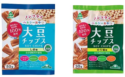 ポテチじゃなくて大豆チップス！ベジプロの認証マーク入り