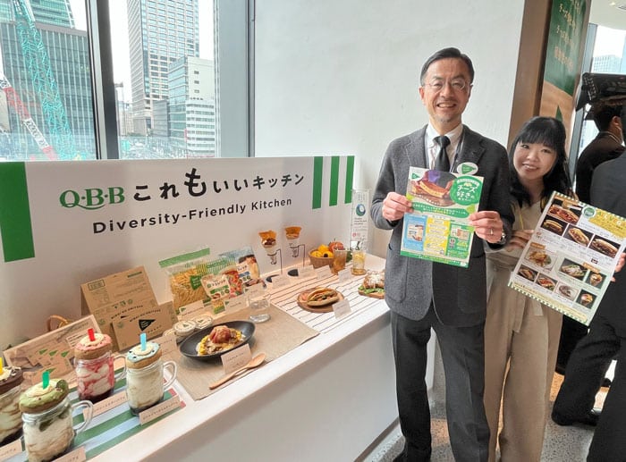 QBB Business Development Manager Masanori Nakao and VegeProject Japan Representative Yoko Kawano at the QBB Kore mo Ii Kitchen tasting event.
